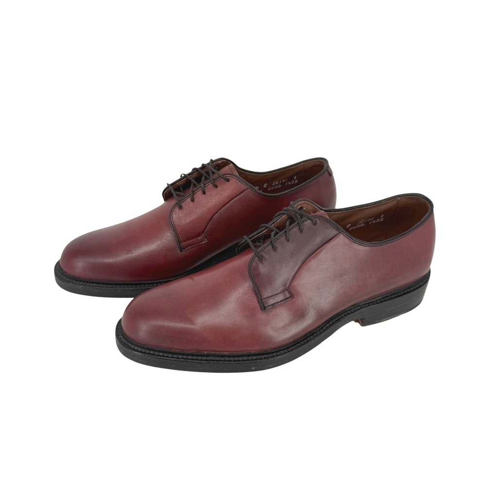 Allen Edmonds Leeds Shell Cordovan Men 9.5C Burgundy Red Leather Plain Toe Derby